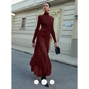 Commense Mock Neck Pleated Panel Sweater Dress  Various Sizes